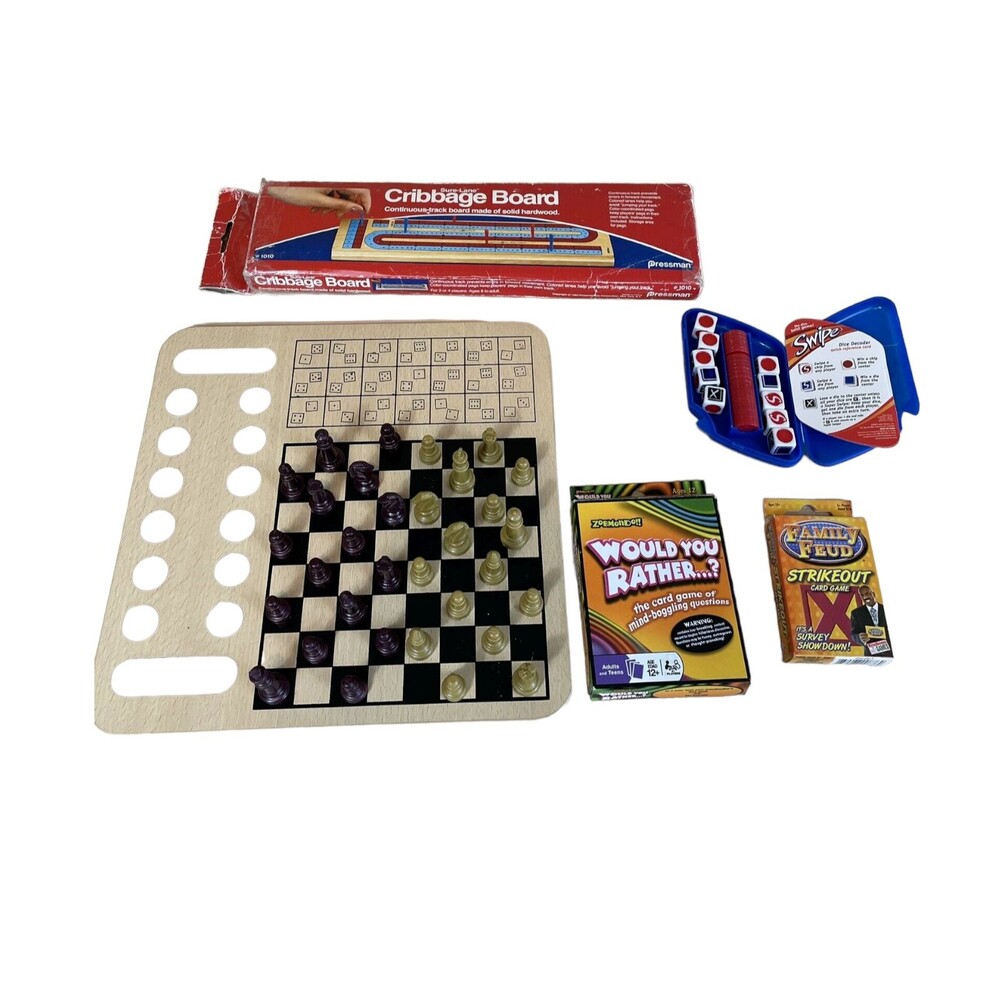 Board and Card Games Collection: Cribbage, Chess, Chinese Checkers, Swipe & More